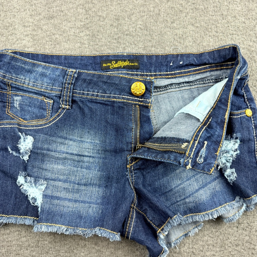 Southpole Distressed Studded Denim Shorts Women's Size 9 Blue Cut Off Y2K - Picture 4 of 14